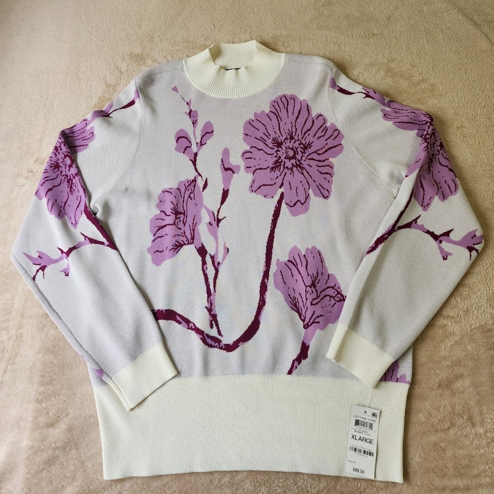 INC International Concepts Floral Mock Neck Sweater XL Purple Cream FA21 NEW